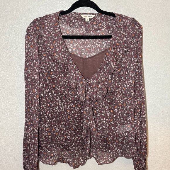 Lucky Brand Long Sleeve Ruffle Floral Blouse Size Small - Picture 1 of 4